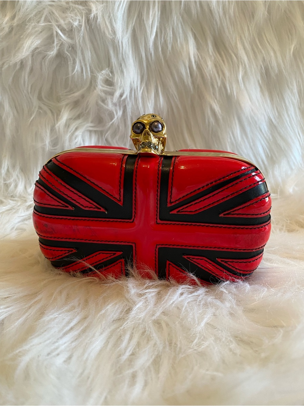 ALEXANDER MCQUEEN Limited Edition Britannia England Patent Leather Skull Clutch